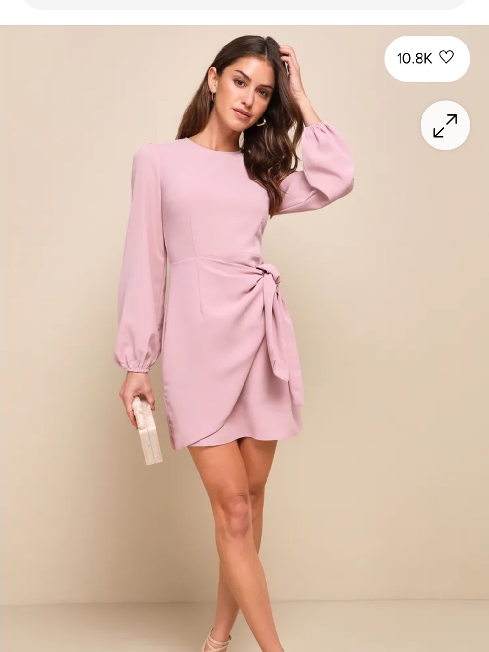 Lulus Believe It or Knot Rose Pink Long Sleeve Tie-Front Skater Dress